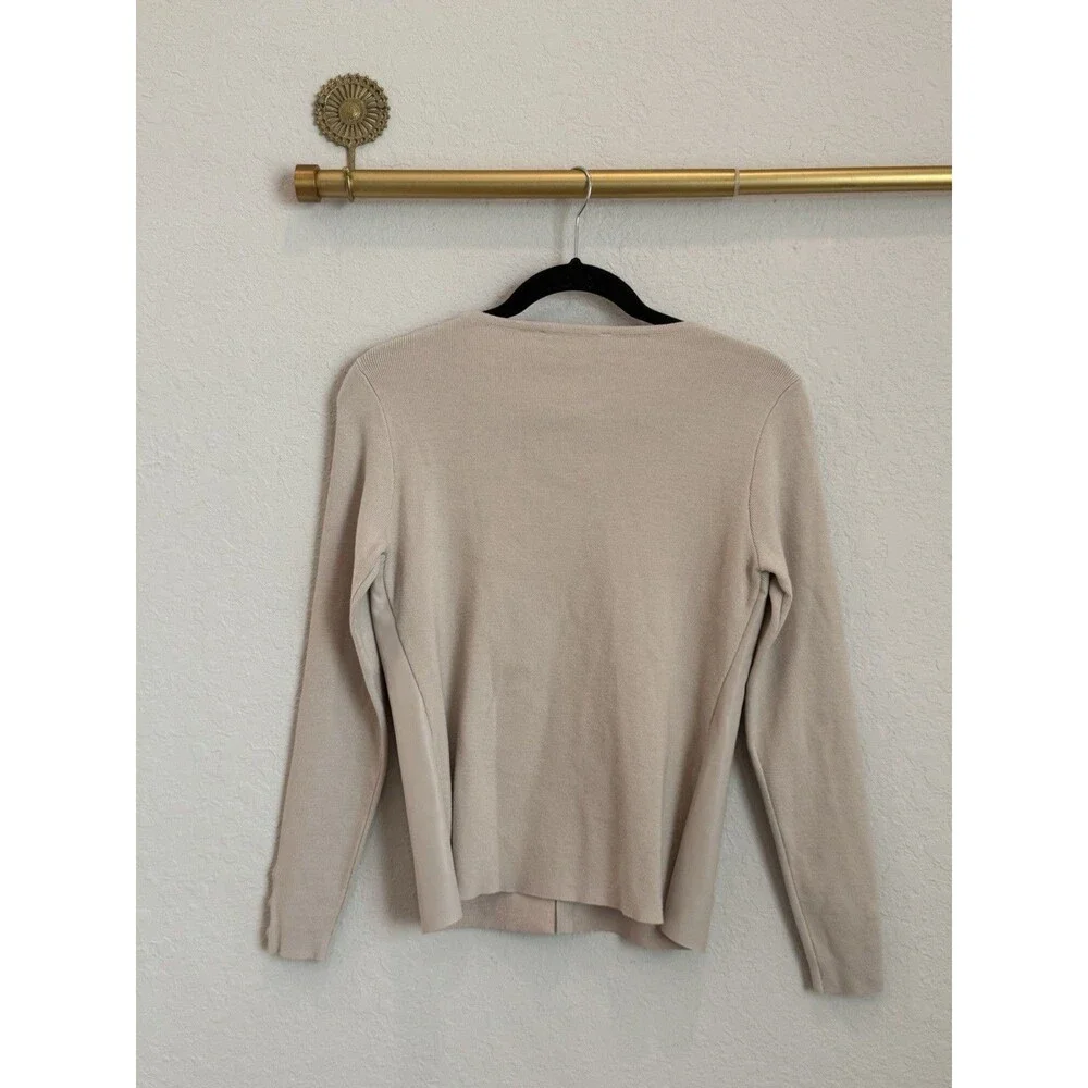 Sioni Women’s Beige Solid Knit Pullover Sweater Round Neck Button Cuff XS